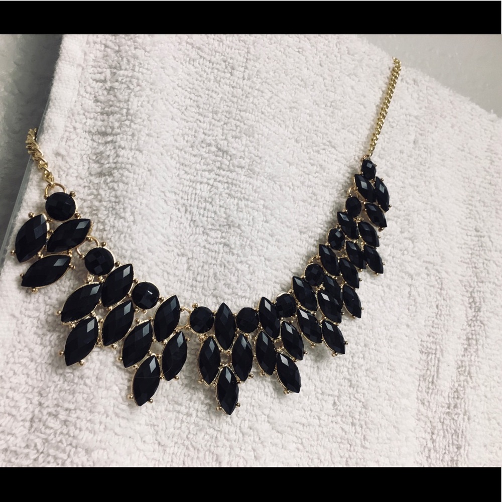 Black encrusted gems statement necklace